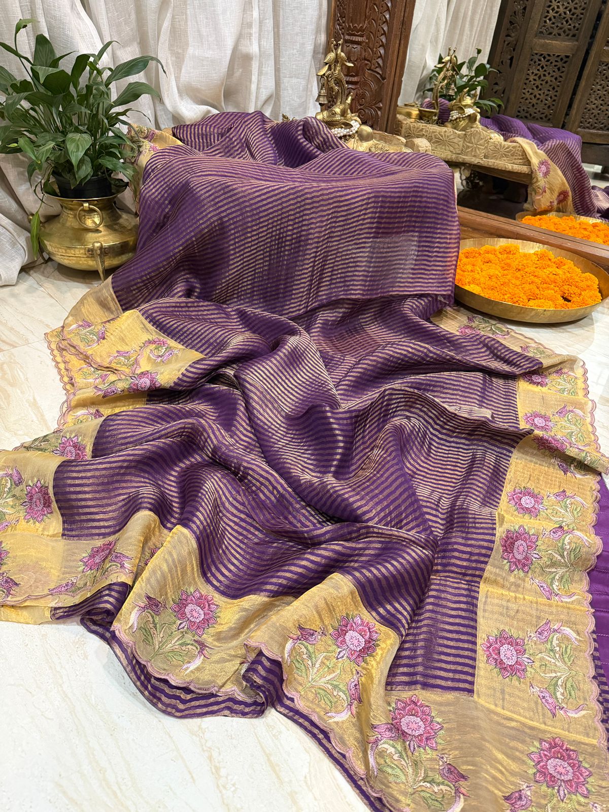 Banarasi Soft Tissue Silk Saree With Embroidery Border