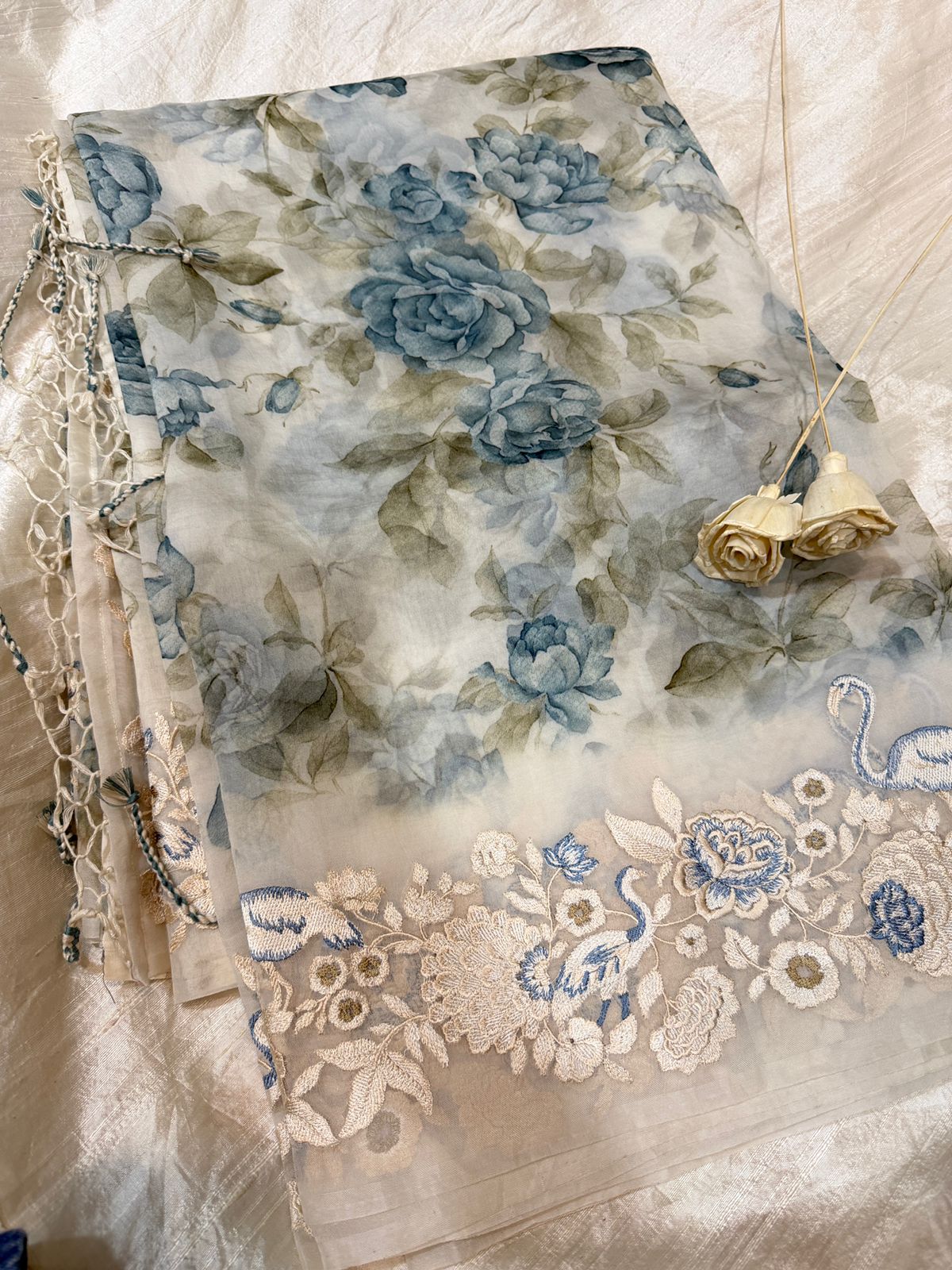 Pure Organza Silk Digital Print Saree With Embroidery Border and Pallu