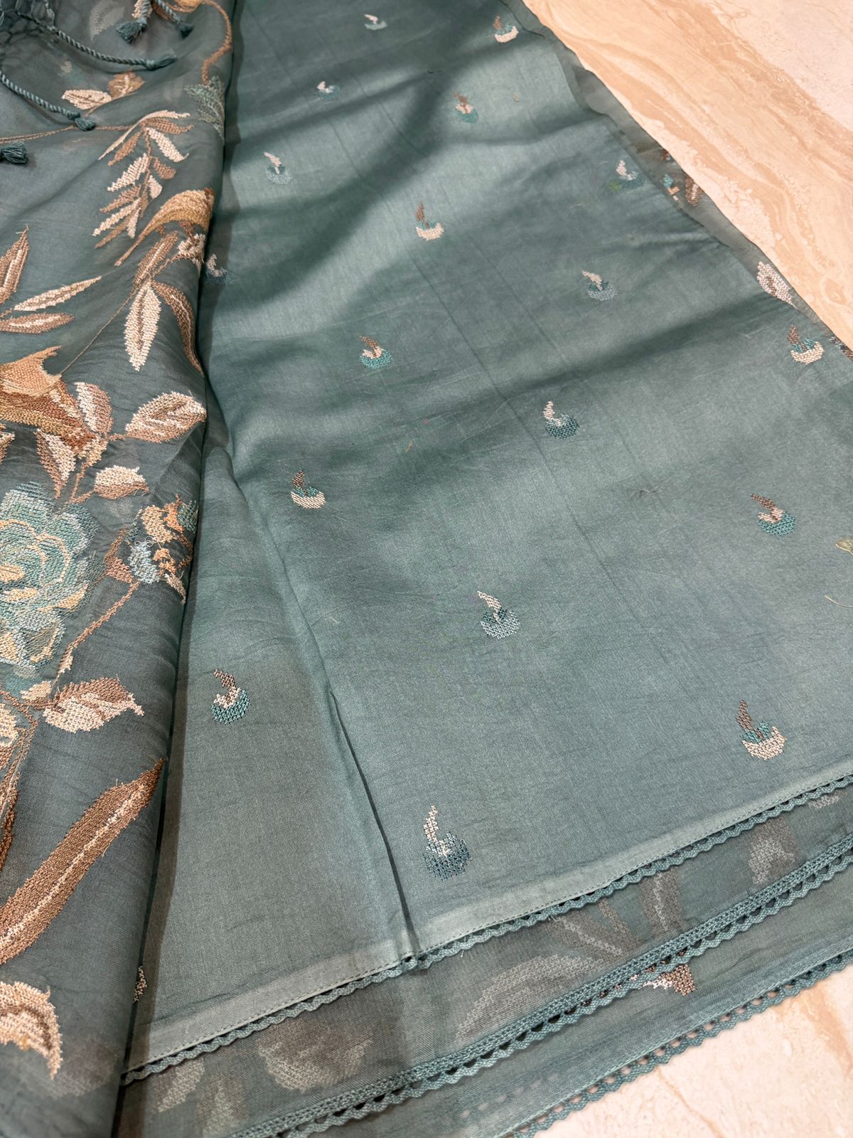 Pure Organza Saree With Cross Stitch Embroidery