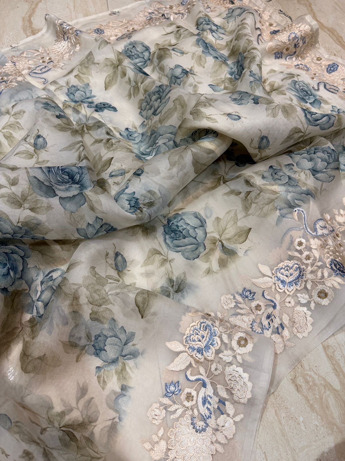 Pure Organza Silk Digital Print Saree With Embroidery Border and Pallu