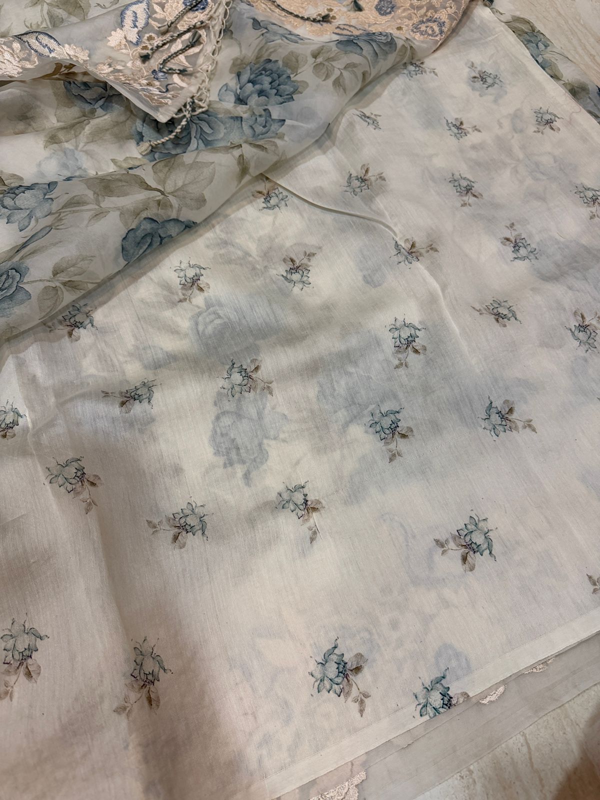 Pure Organza Silk Digital Print Saree With Embroidery Border and Pallu
