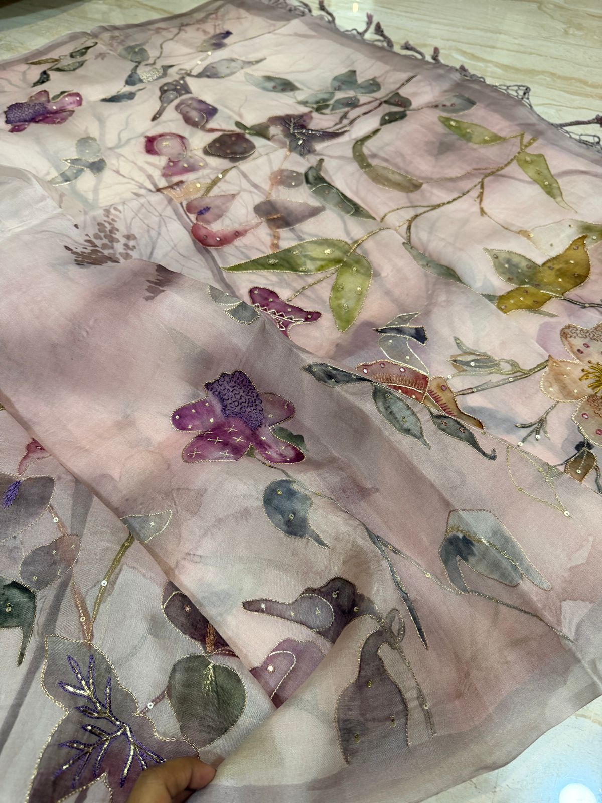 Pure Organza Digital Print Saree With Zardozi Work
