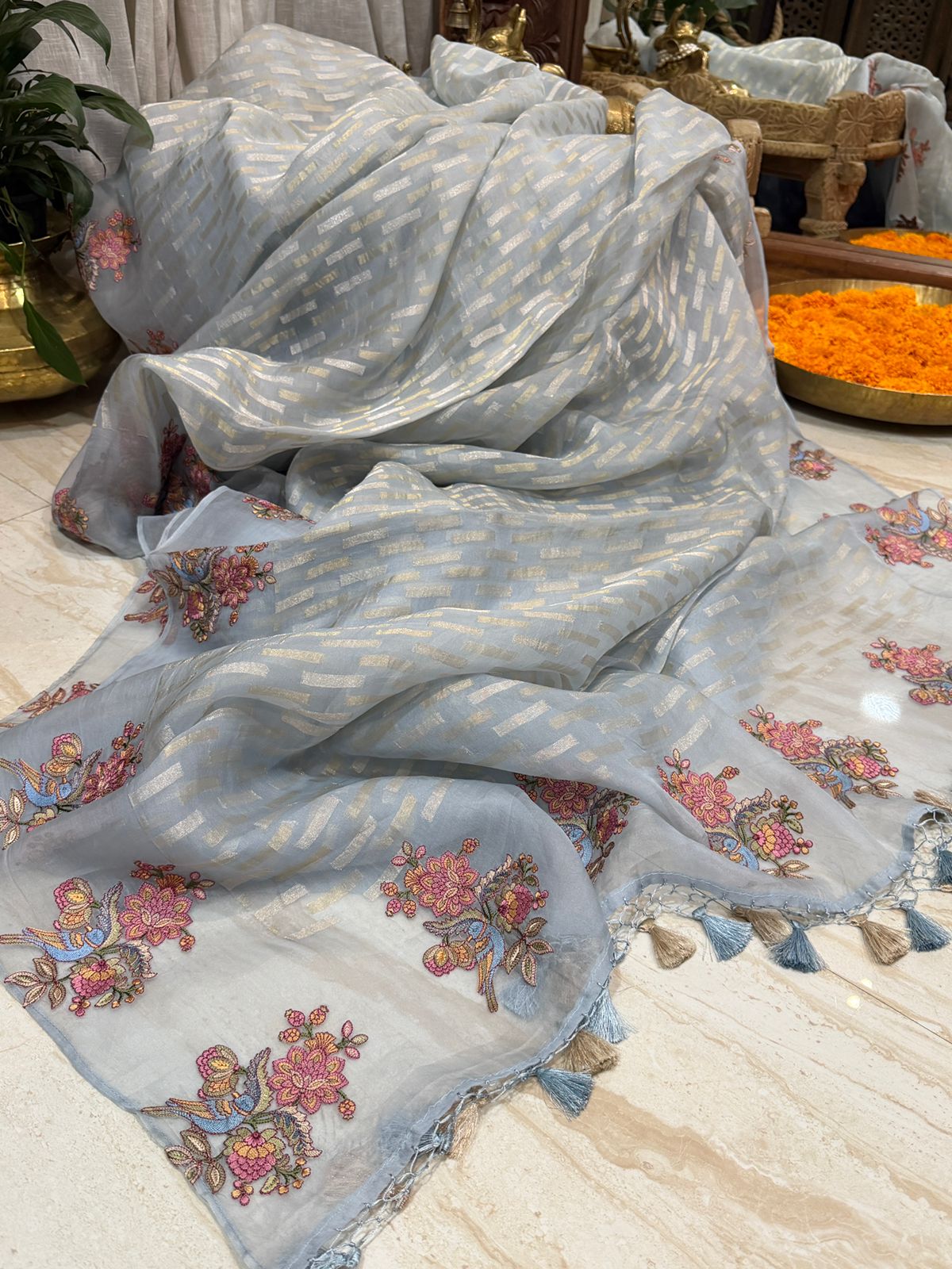 Banarasi Soft Tissue Silk Saree with Embroidery Border