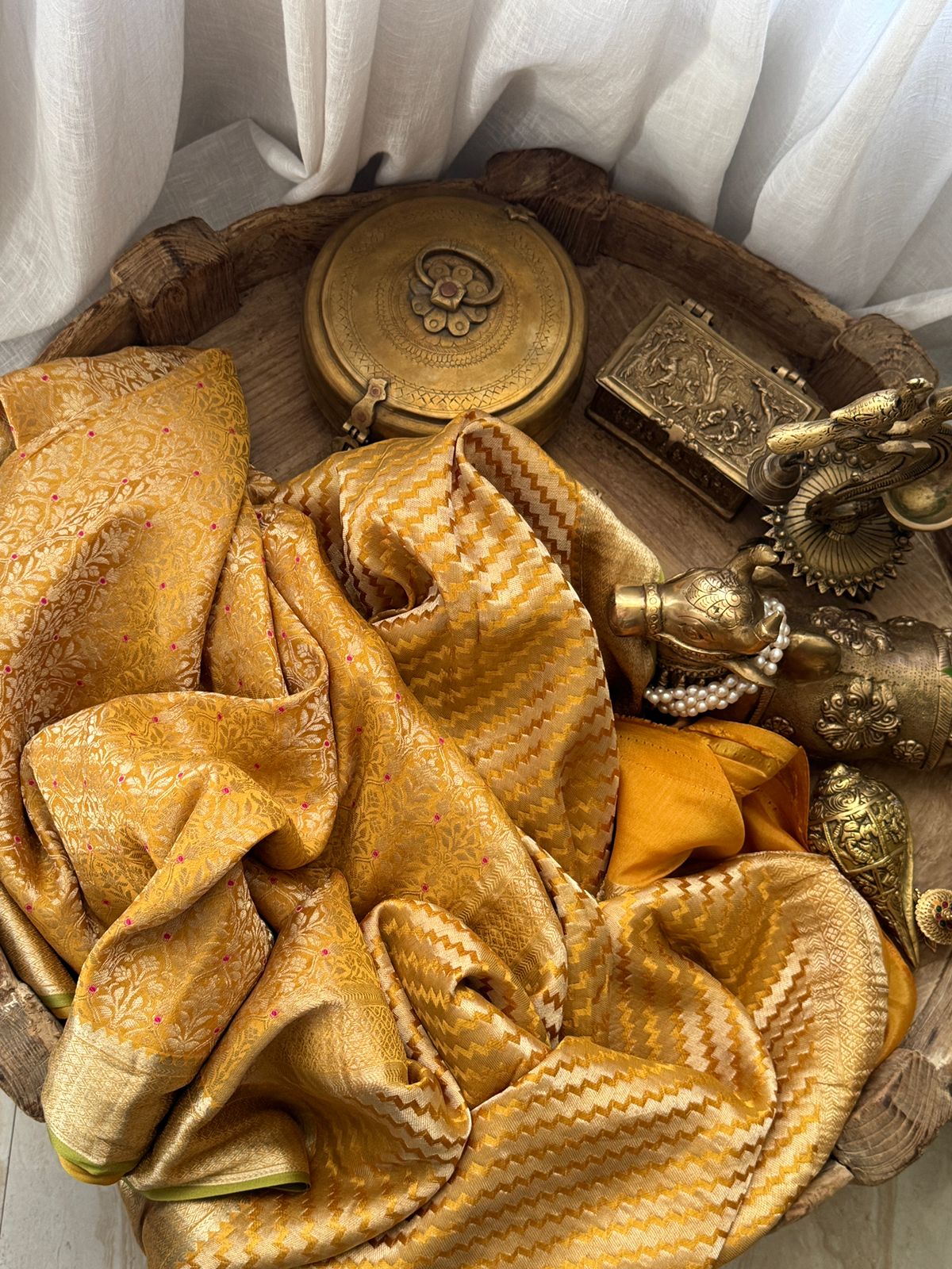 Pure Mysore Brocade Crepe Silk Saree With Meenakari Weave