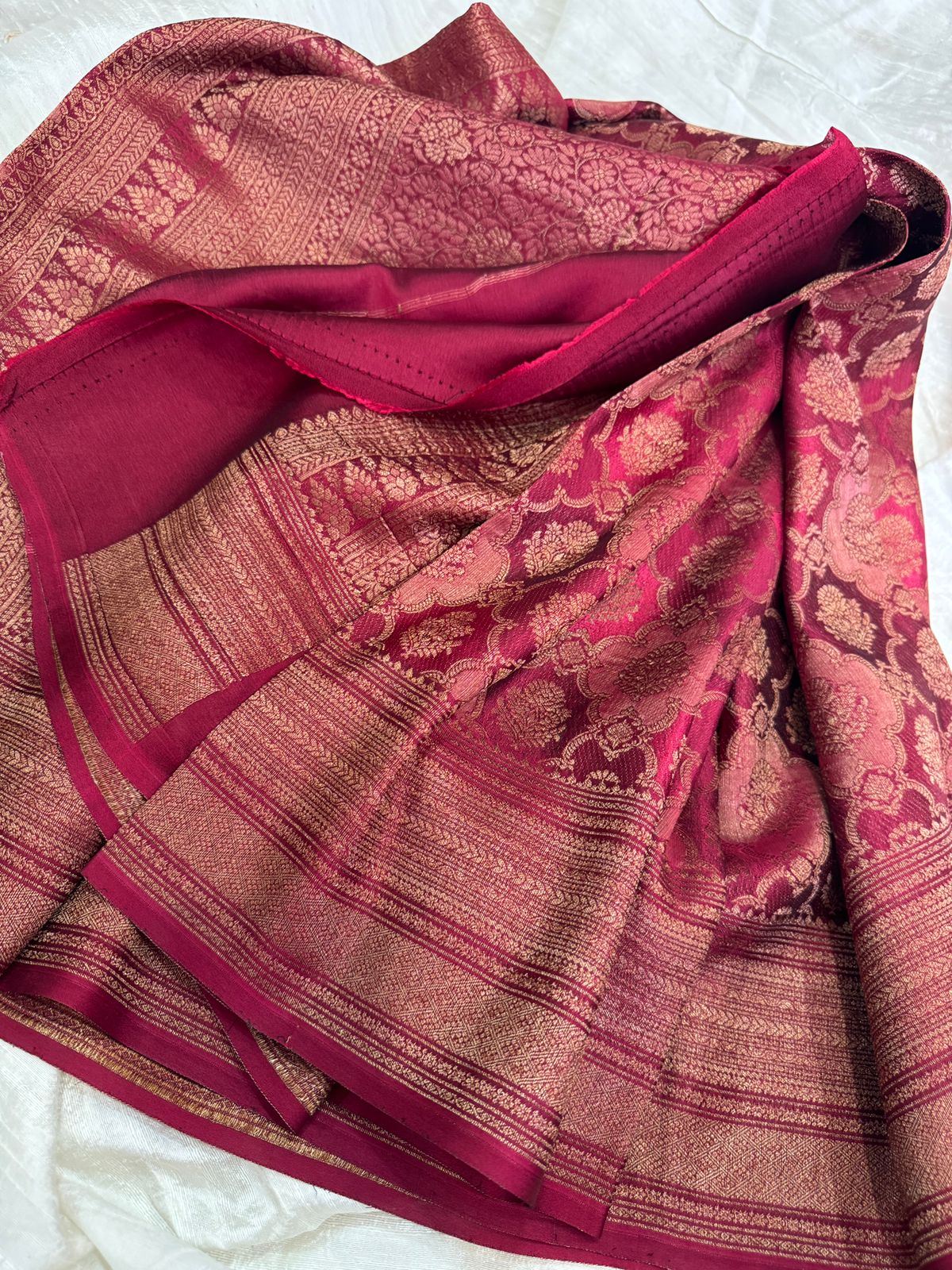 Rani Color Mysore Brocade Crepe Silk Saree With Antiq Zari Weave