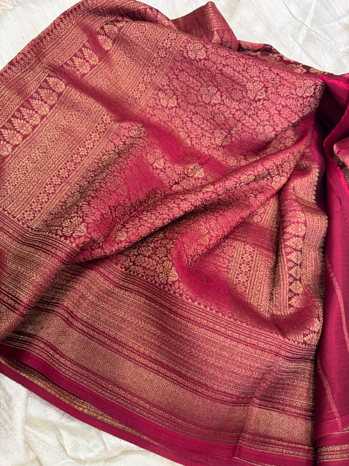 Rani Color Mysore Brocade Crepe Silk Saree With Antiq Zari Weave