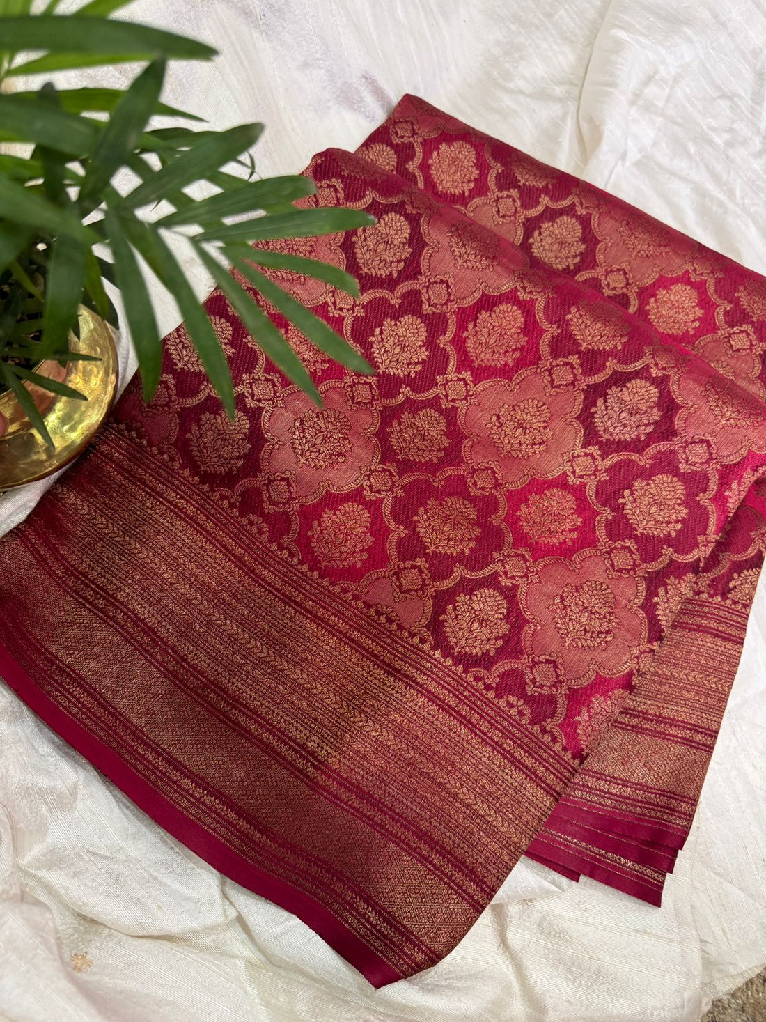 Rani Color Mysore Brocade Crepe Silk Saree With Antiq Zari Weave