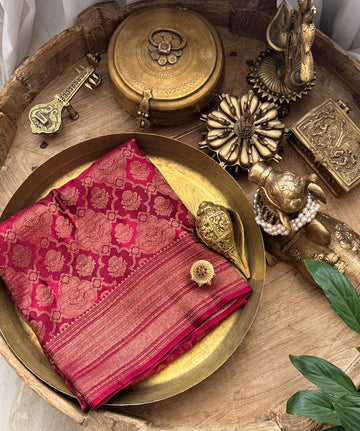 Rani Color Mysore Brocade Crepe Silk Saree With Antiq Zari Weave