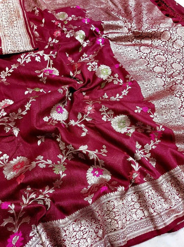 Pure Handloom Khaddi Tussar Georgette Meenakari Zari Work Sari