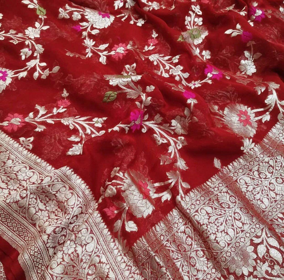 Pure Handloom Khaddi Georgette Meenakari Zari Work Saree