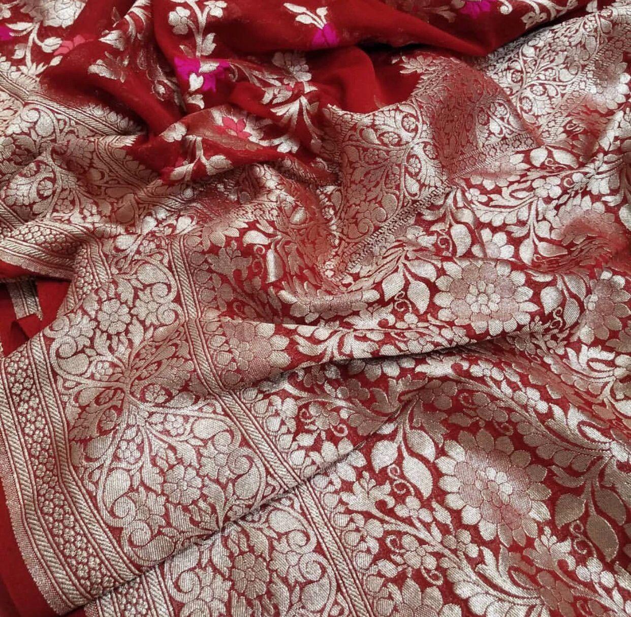 Pure Handloom Khaddi Georgette Meenakari Zari Work Saree