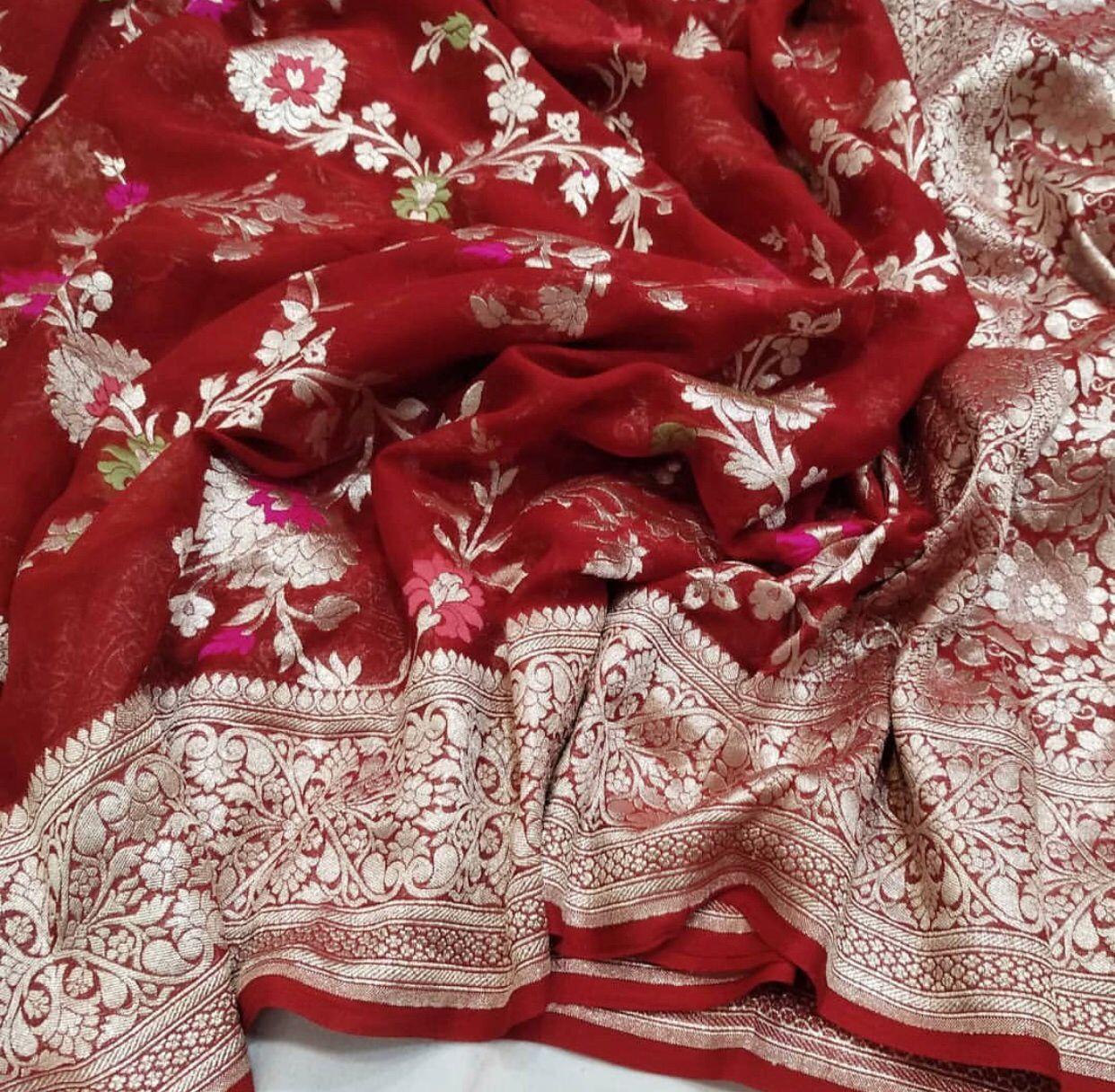 Pure Handloom Khaddi Georgette Meenakari Zari Work Saree