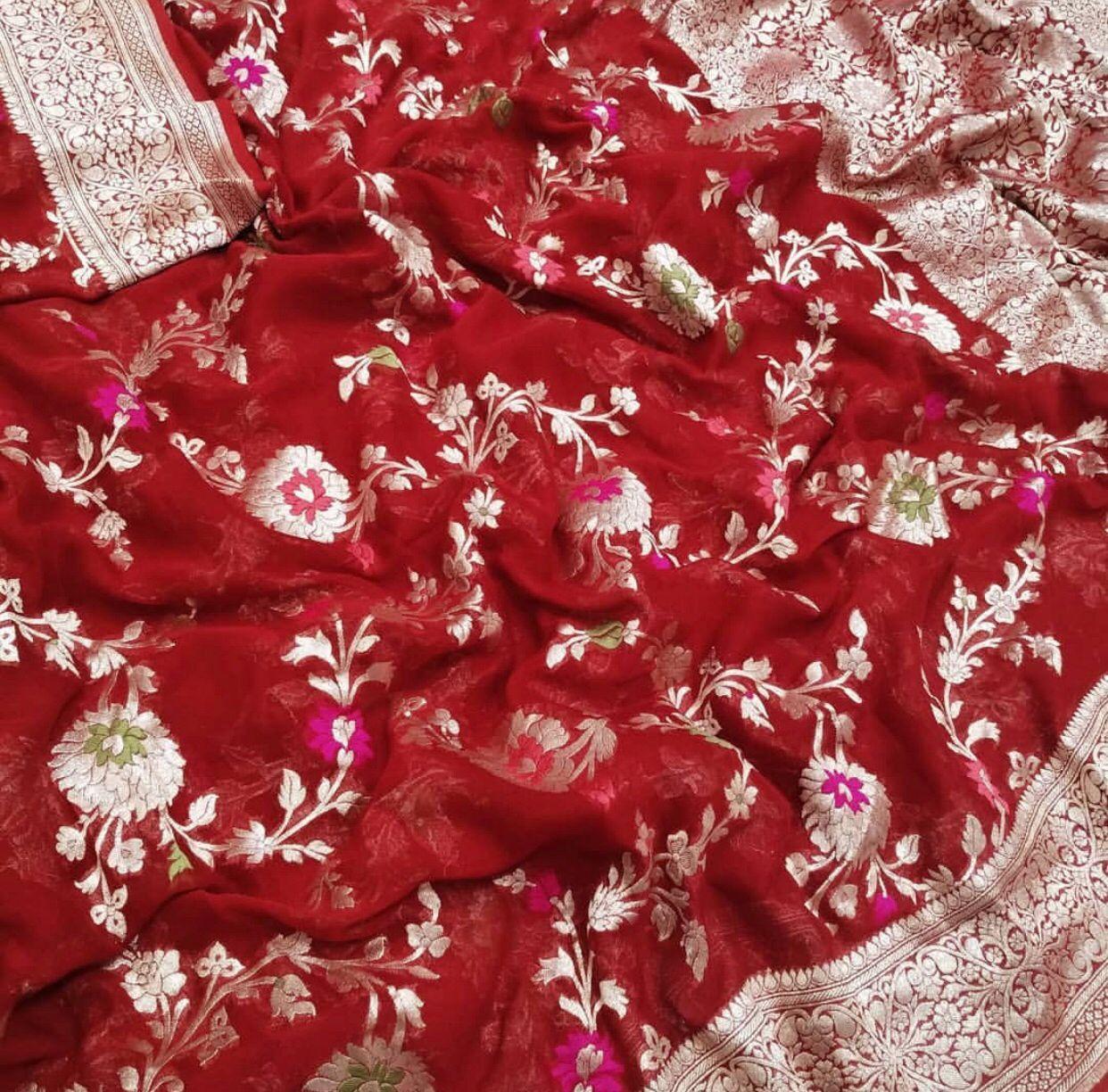 Pure Handloom Khaddi Georgette Meenakari Zari Work Saree