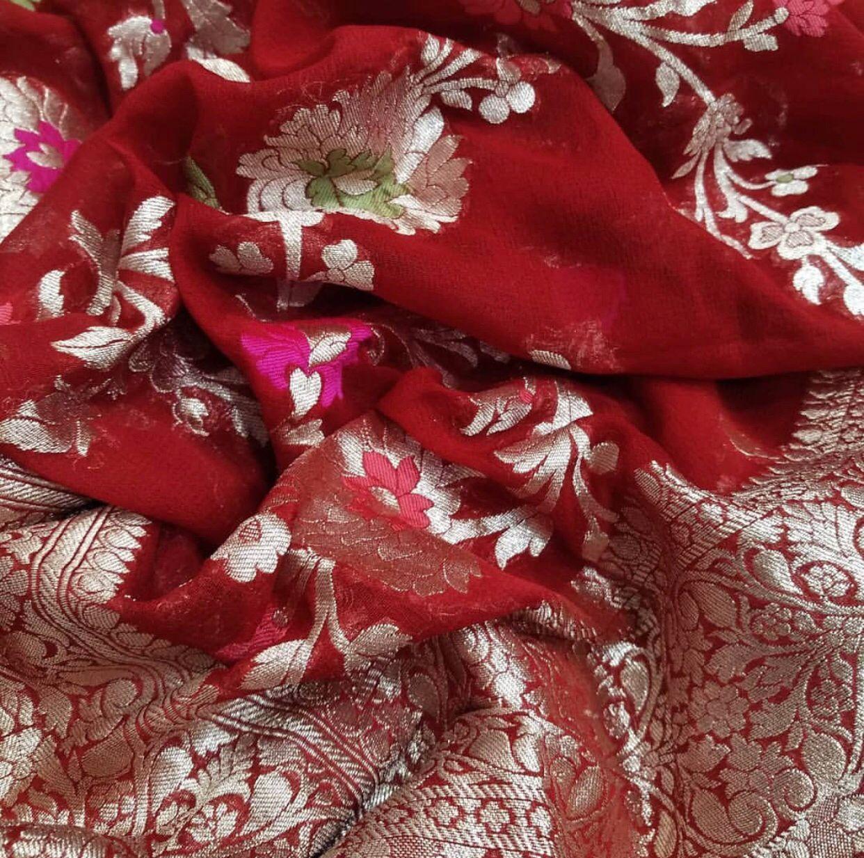 Pure Handloom Khaddi Georgette Meenakari Zari Work Saree