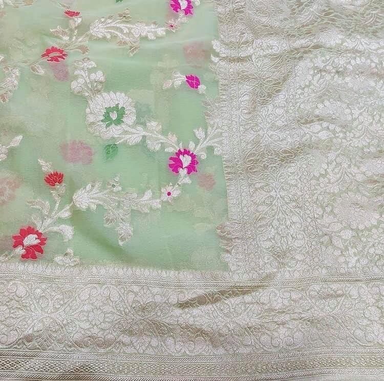 Pure Handloom Khaddi Banarasi Saree with Meenakari Zari Work