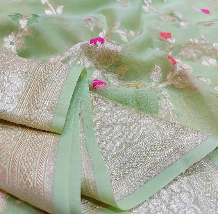 Pure Handloom Khaddi Banarasi Saree with Meenakari Zari Work