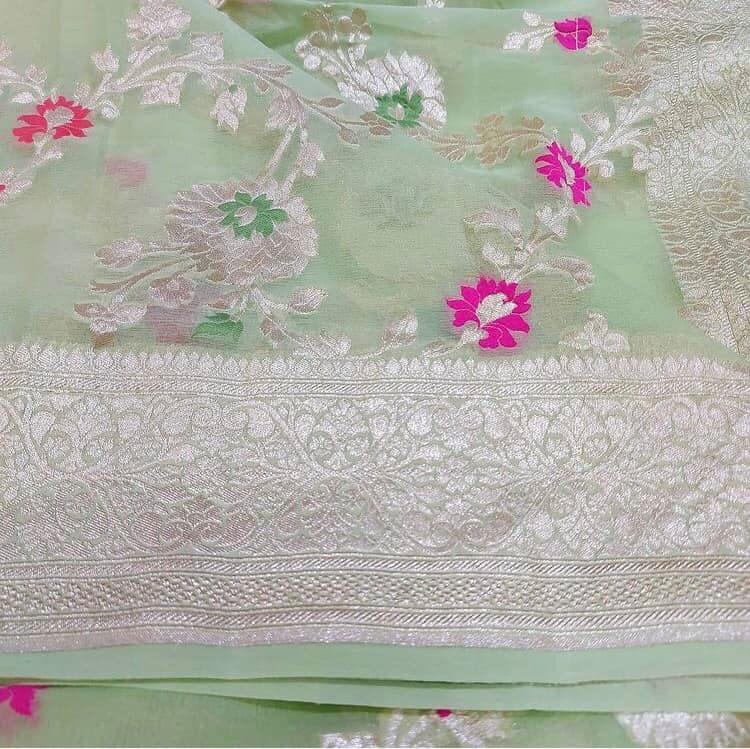 Pure Handloom Khaddi Banarasi Saree with Meenakari Zari Work