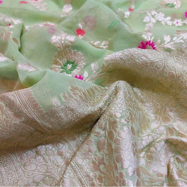 Pure Handloom Khaddi Banarasi Saree with Meenakari Zari Work
