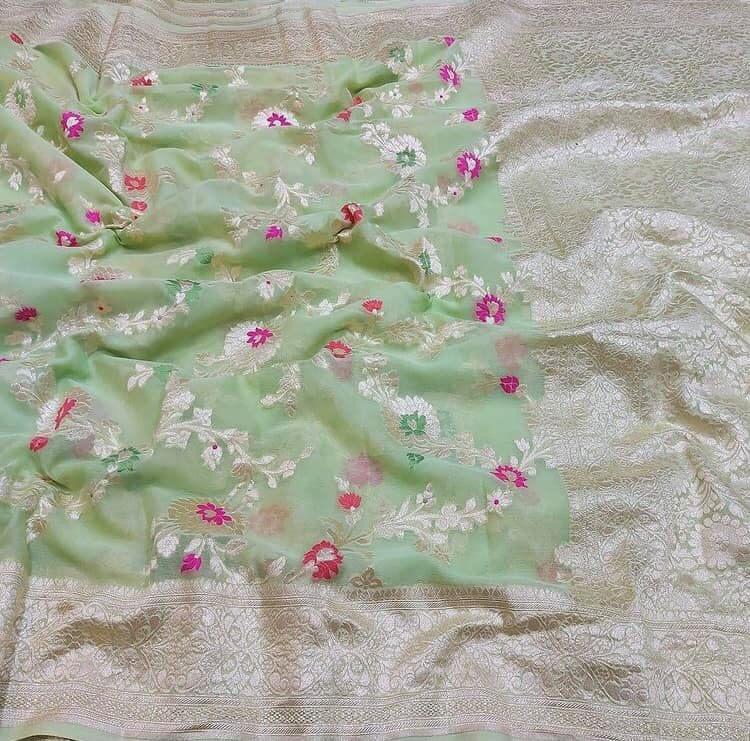 Pure Handloom Khaddi Banarasi Saree with Meenakari Zari Work