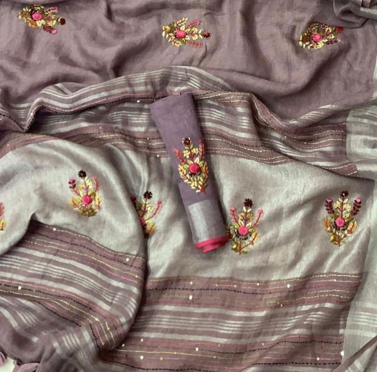Pure Handloom Linen By Linen Embroidery Saree