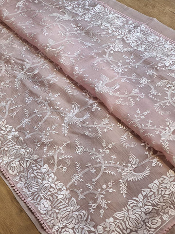 Pure Organza Silk Saree With All Over Thread Embroidery Work