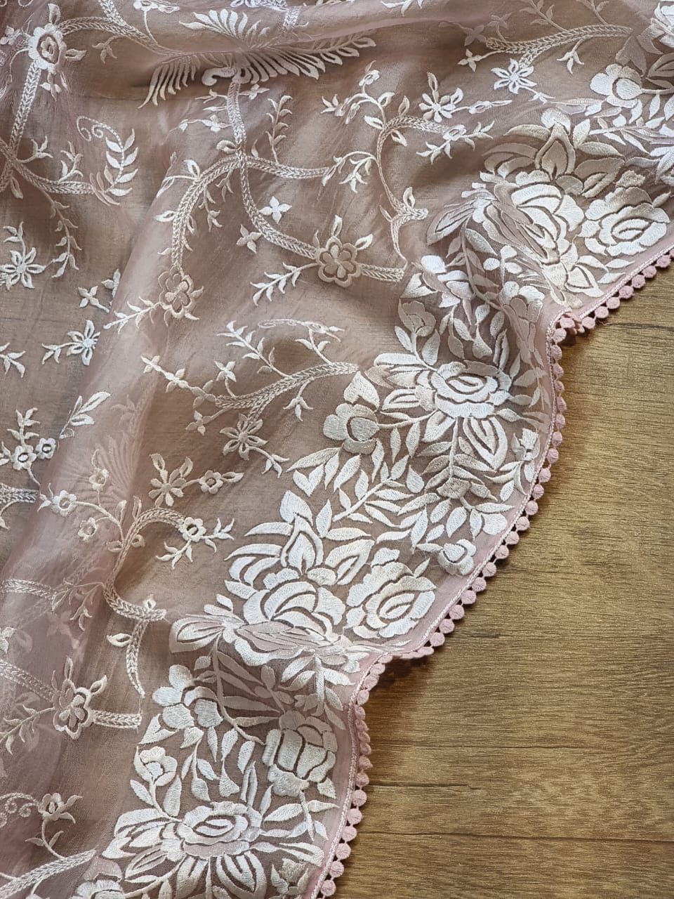 Pure Organza Silk Saree With All Over Thread Embroidery Work