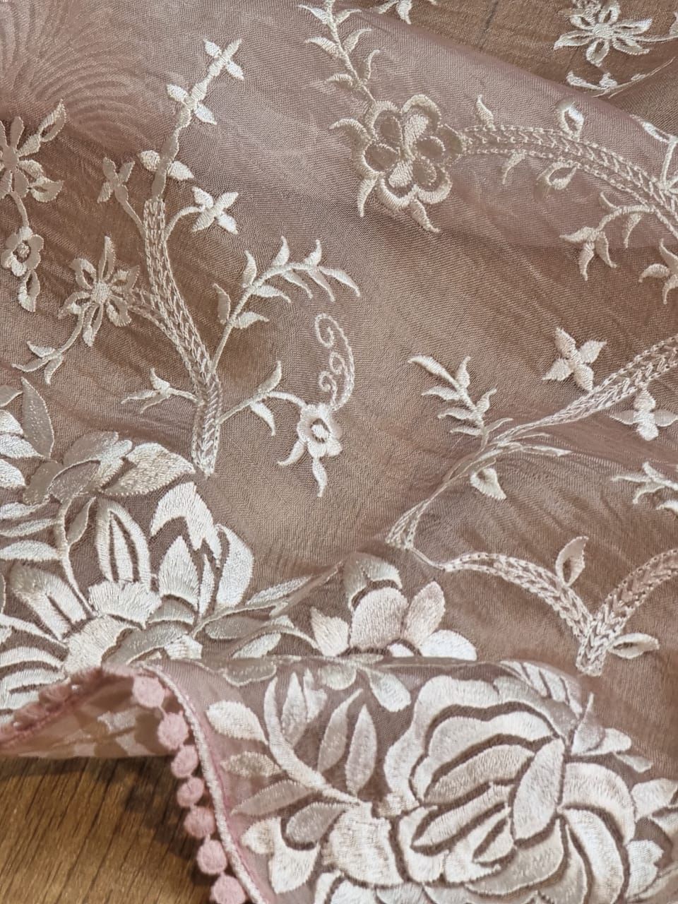 Pure Organza Silk Saree With All Over Thread Embroidery Work
