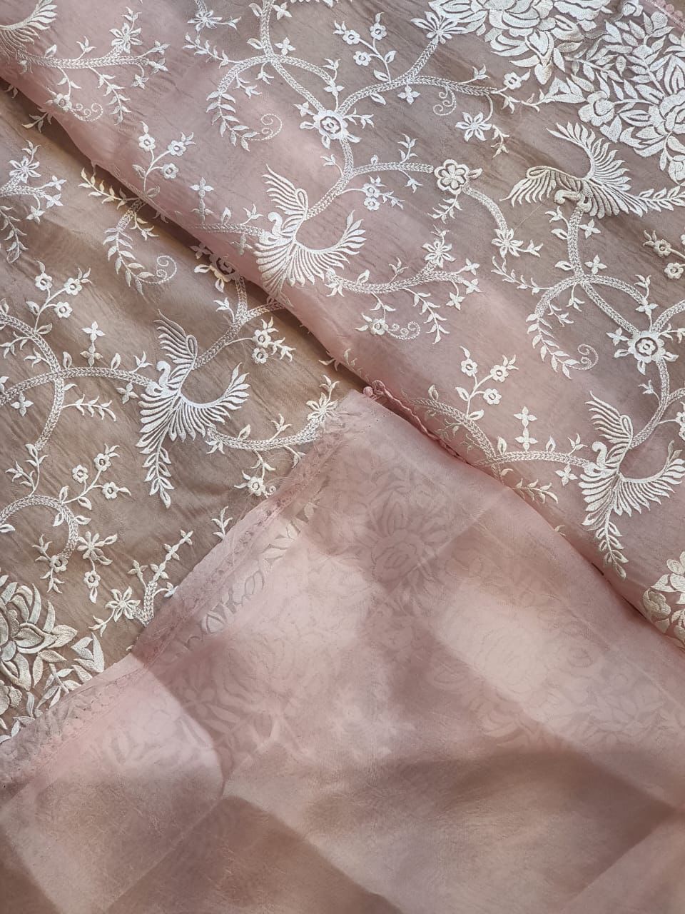 Pure Organza Silk Saree With All Over Thread Embroidery Work