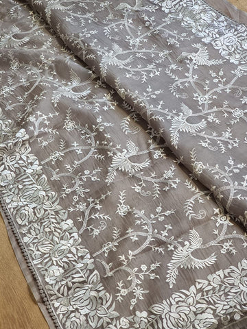 Pure Organza Silk Saree With All Over Thread Embroidery Work