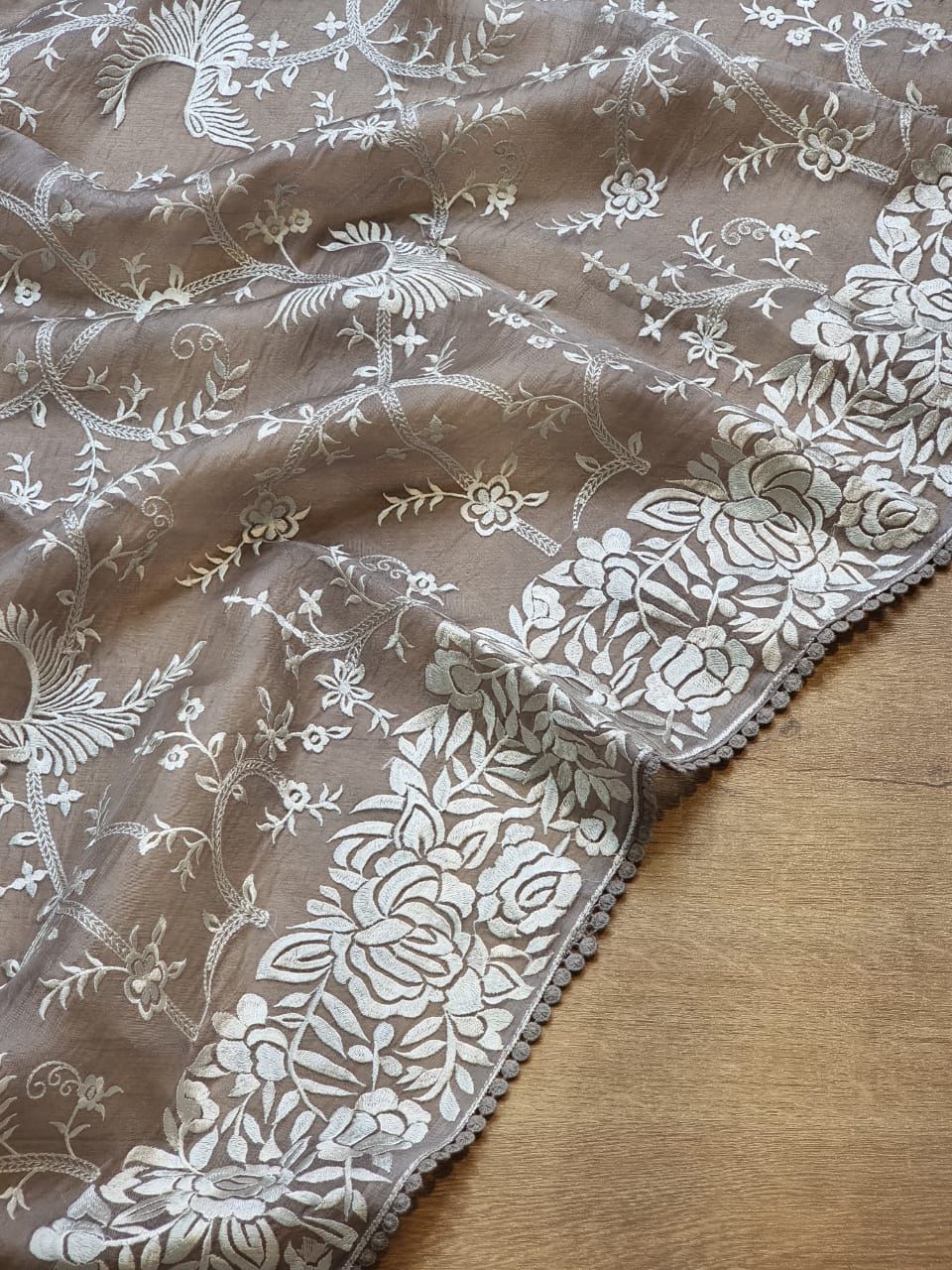 Pure Organza Silk Saree With All Over Thread Embroidery Work