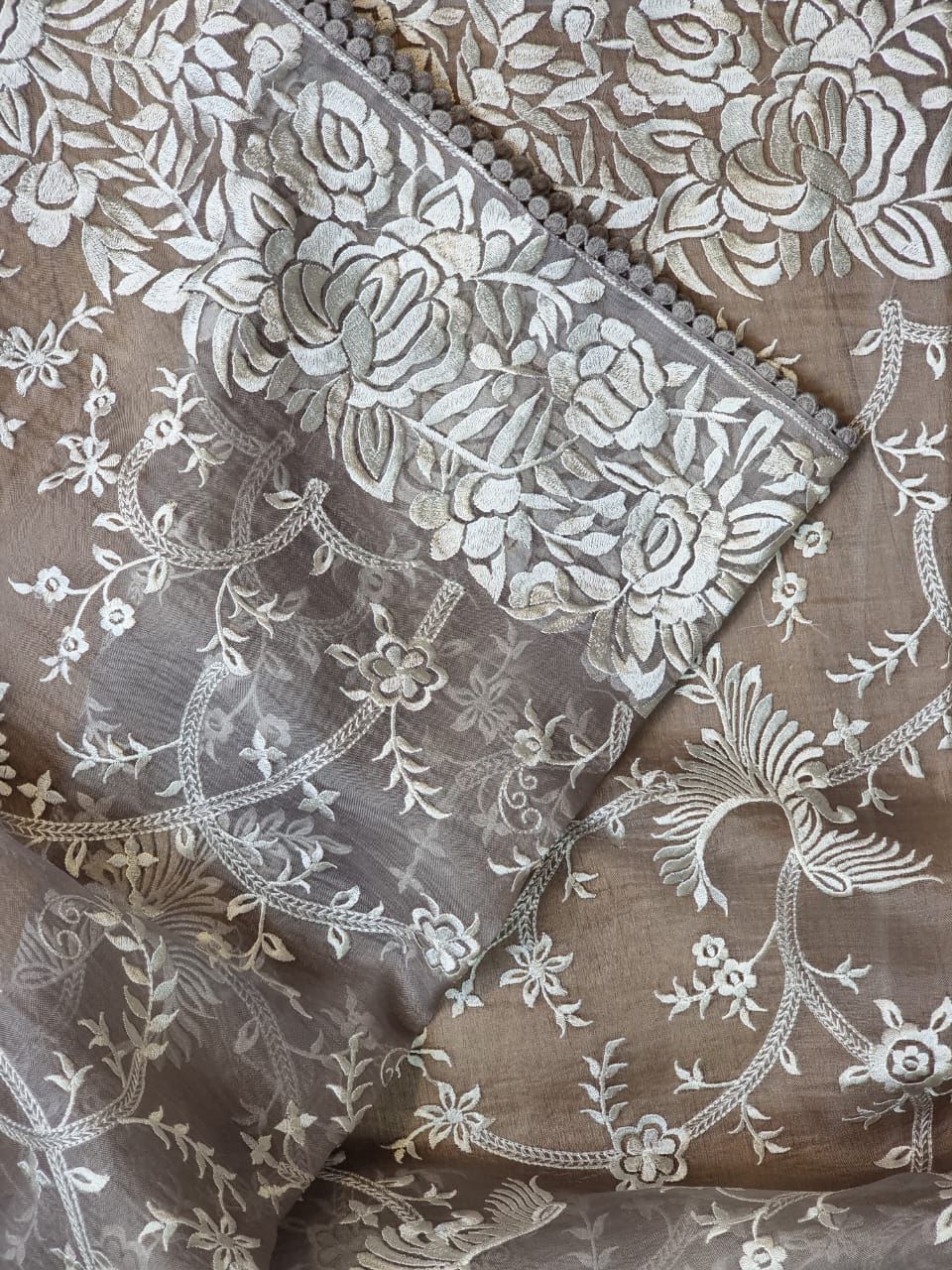 Pure Organza Silk Saree With All Over Thread Embroidery Work