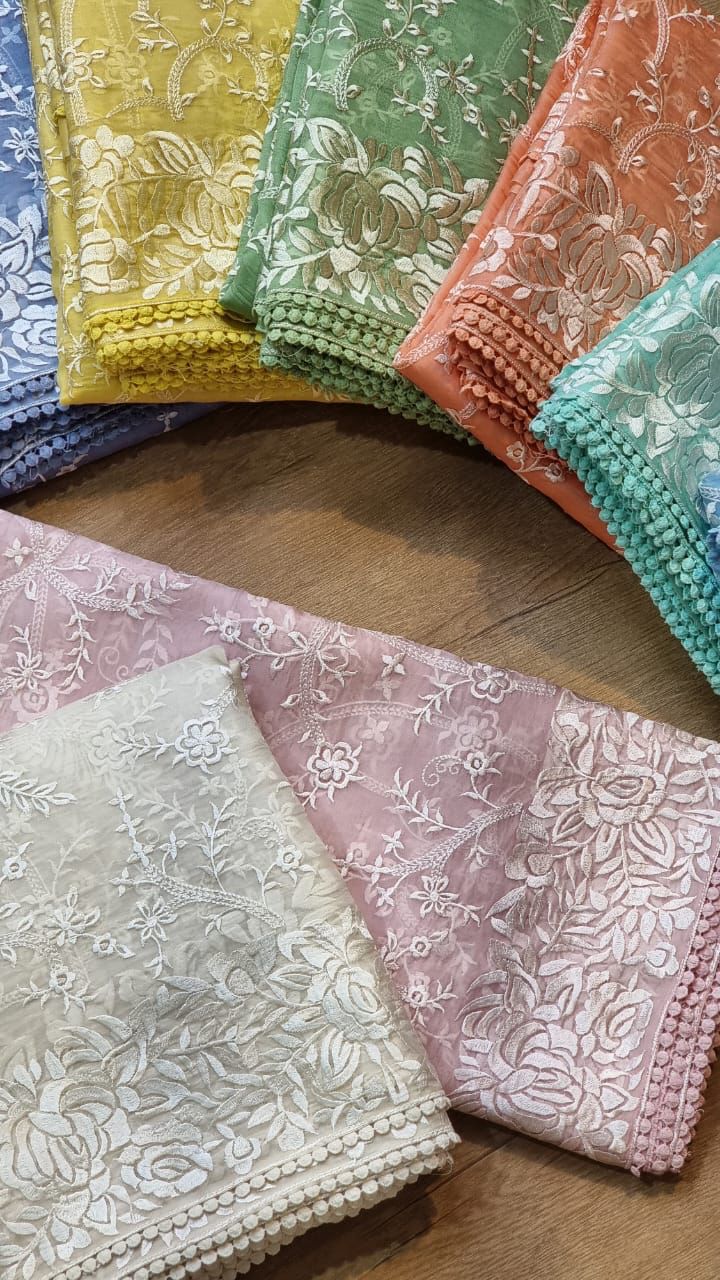 Pure Organza Silk Saree With All Over Thread Embroidery Work