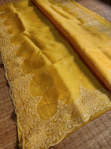 Pure Organza Silk Saree With All Over Thread Embroidery Work