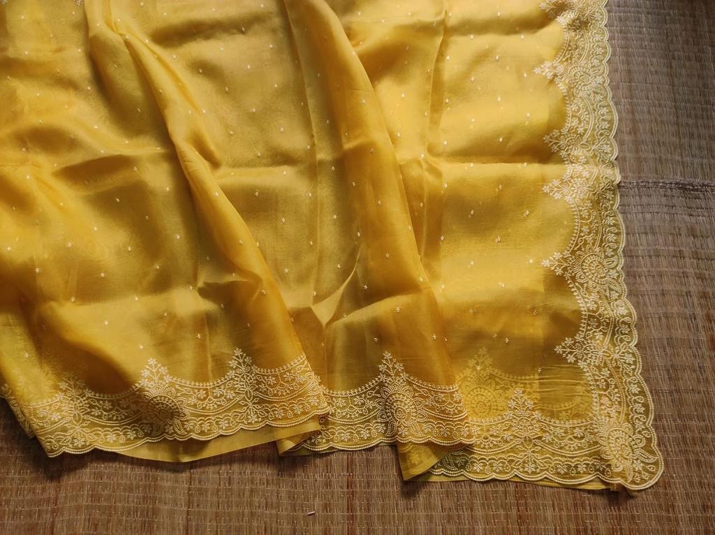 Pure Organza Silk Saree With All Over Thread Embroidery Work