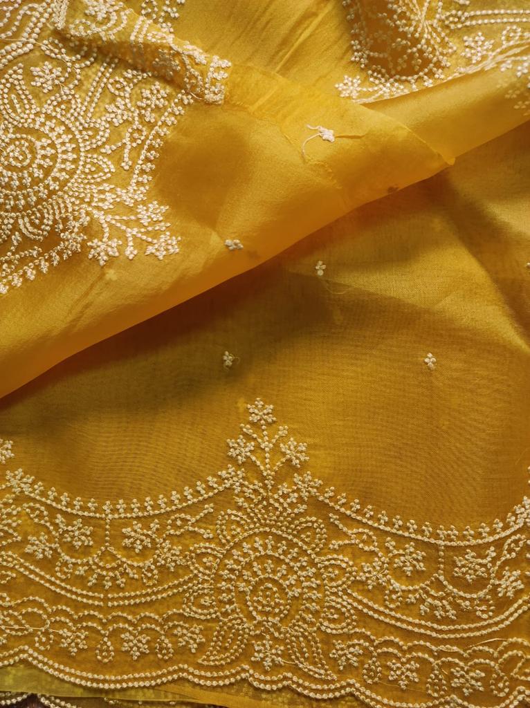 Pure Organza Silk Saree With All Over Thread Embroidery Work