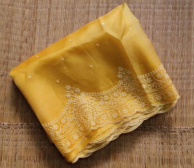 Pure Organza Silk Saree With All Over Thread Embroidery Work