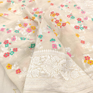 Pure Tussar Banarasi Silk Saree With All Over Zari Meenakari Work