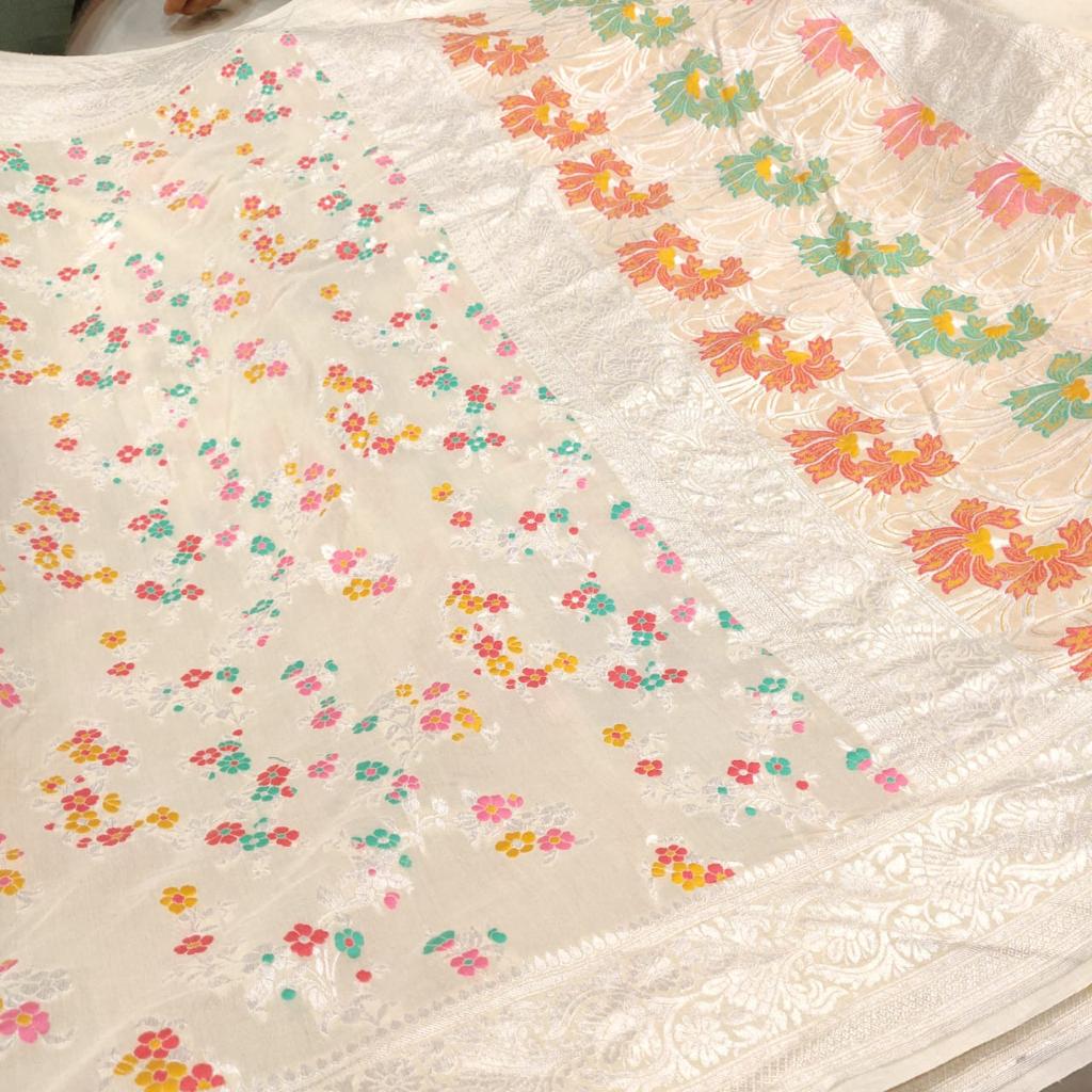 Pure Tussar Banarasi Silk Saree With All Over Zari Meenakari Work