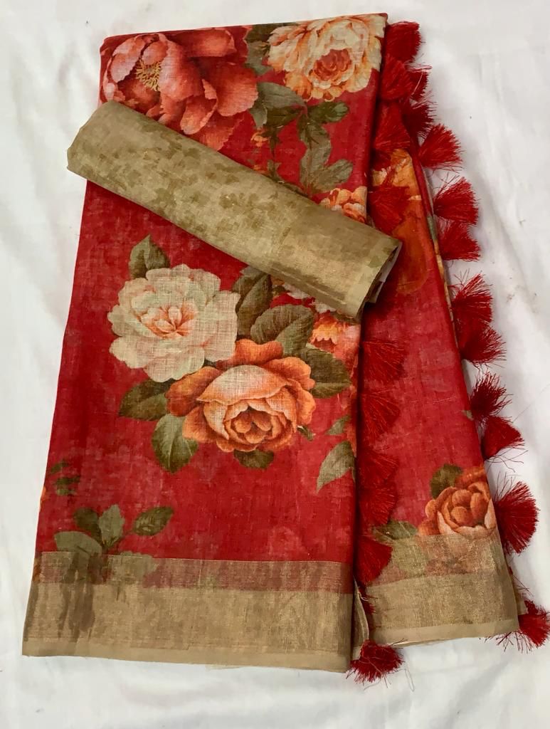 Pure Linen by Linen Digital Print Saree