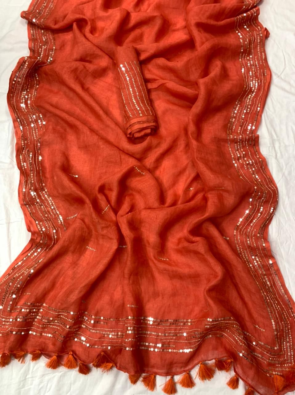 Pure Handloom Linen By Linen Sequins Work Saree
