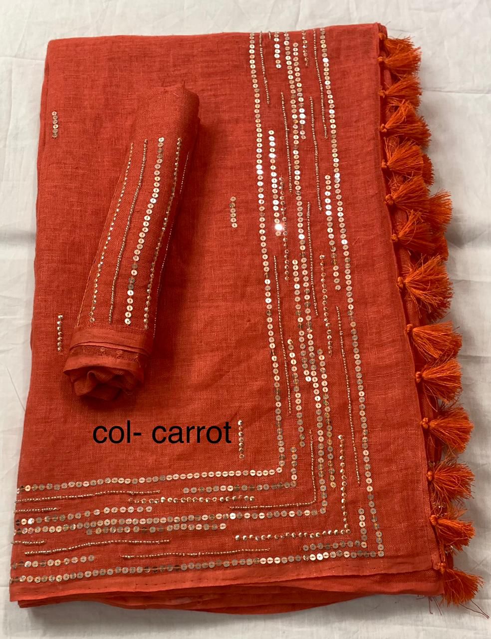 Pure Handloom Linen By Linen Sequins Work Saree
