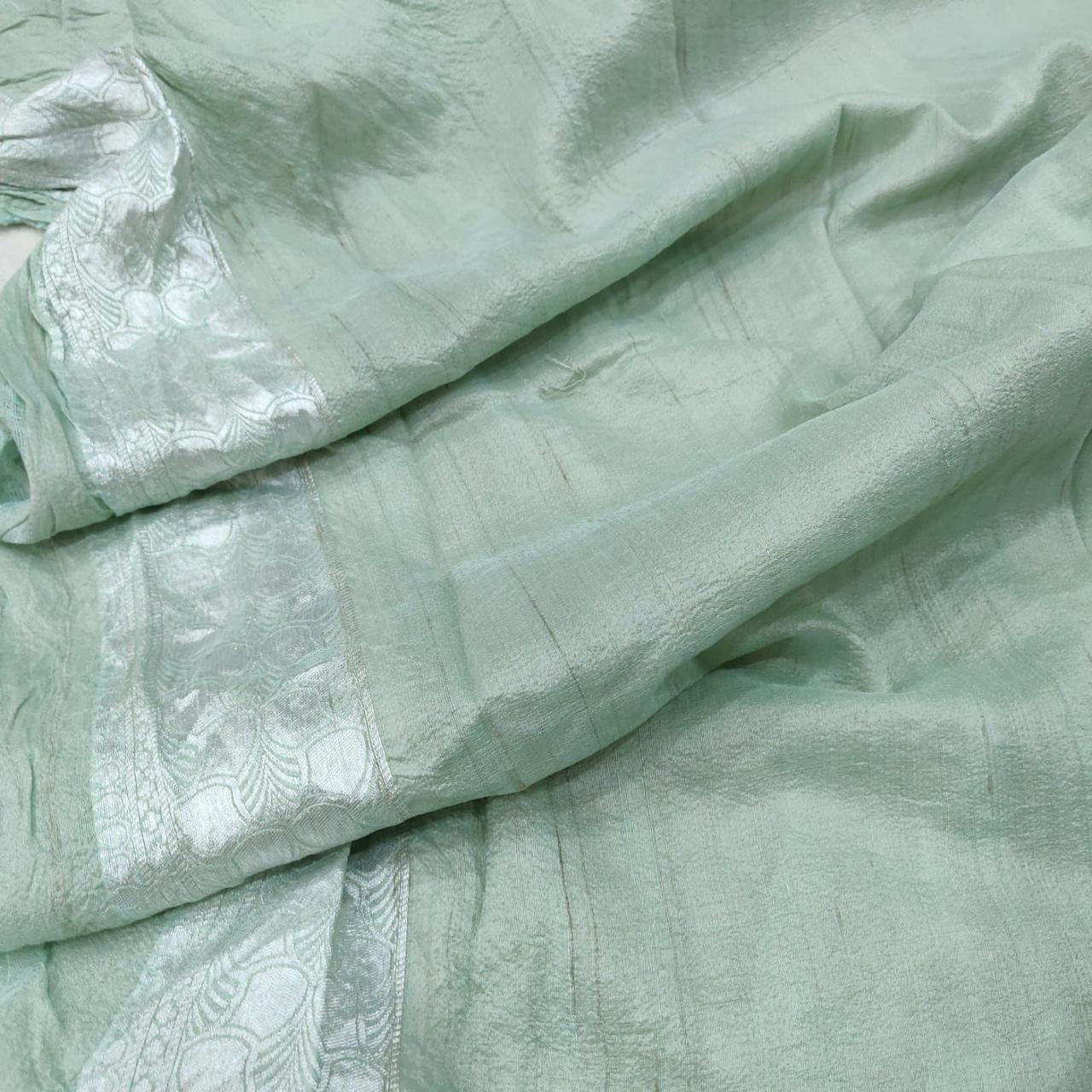 Pure Handloom Tussar Georgette Silk Banarasi Saree With Multicolour Resham Meenakari Motifs Weaveo