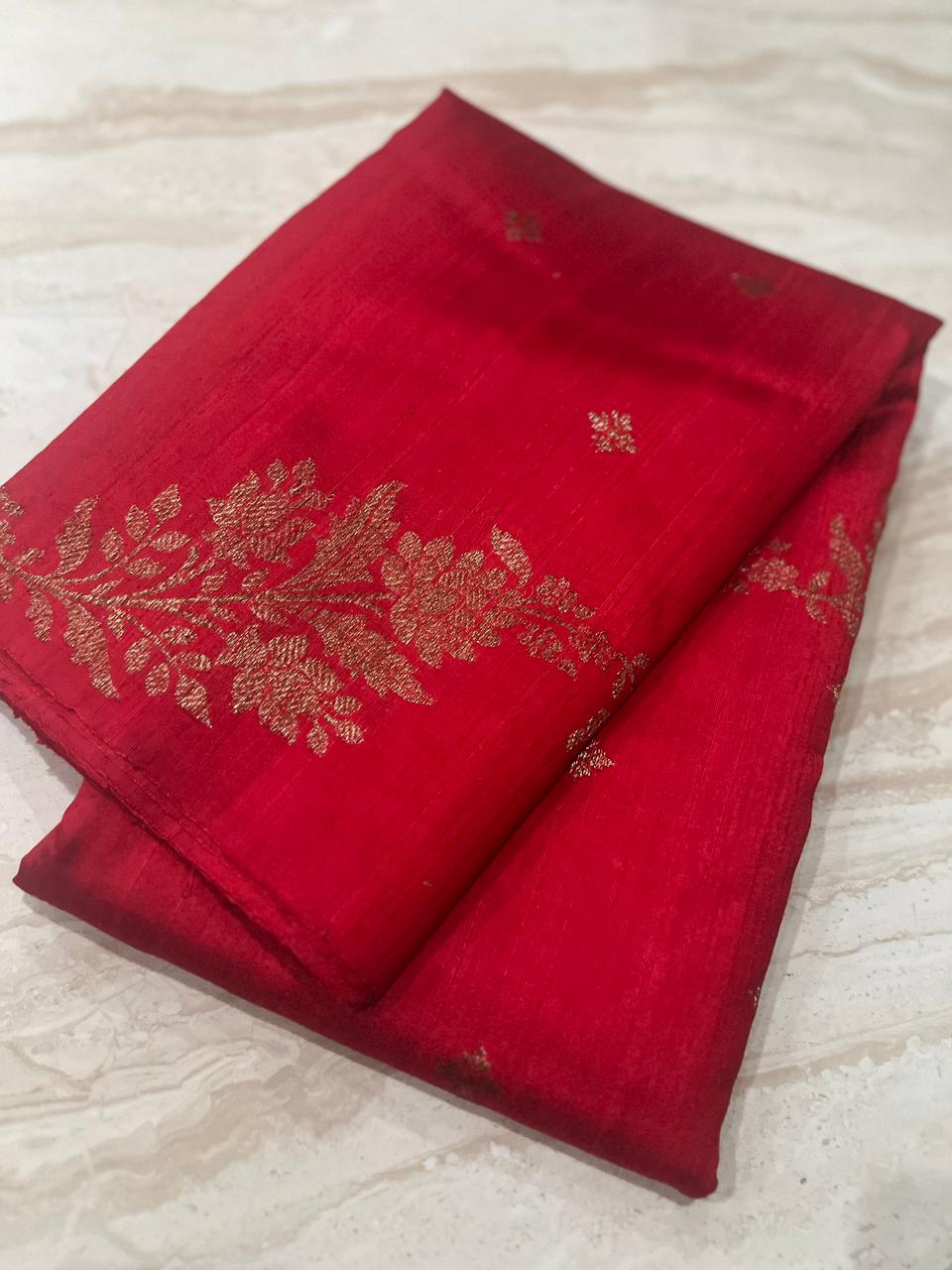 Beautiful Shade Of Dupion Raw Silk Banarasi Saree With Antiq Zari Weave