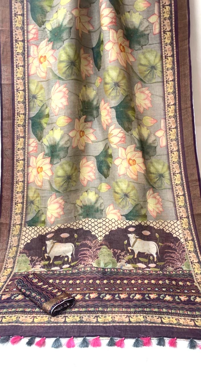 Pure Linen By Linen Digital Print Saree