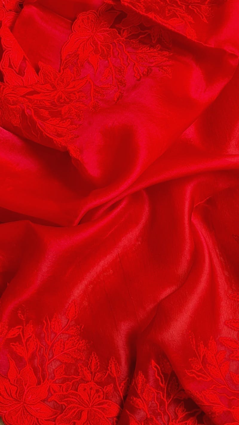 Organza Silk Saree With Embroidery Alfi Cutwork Scallop Border