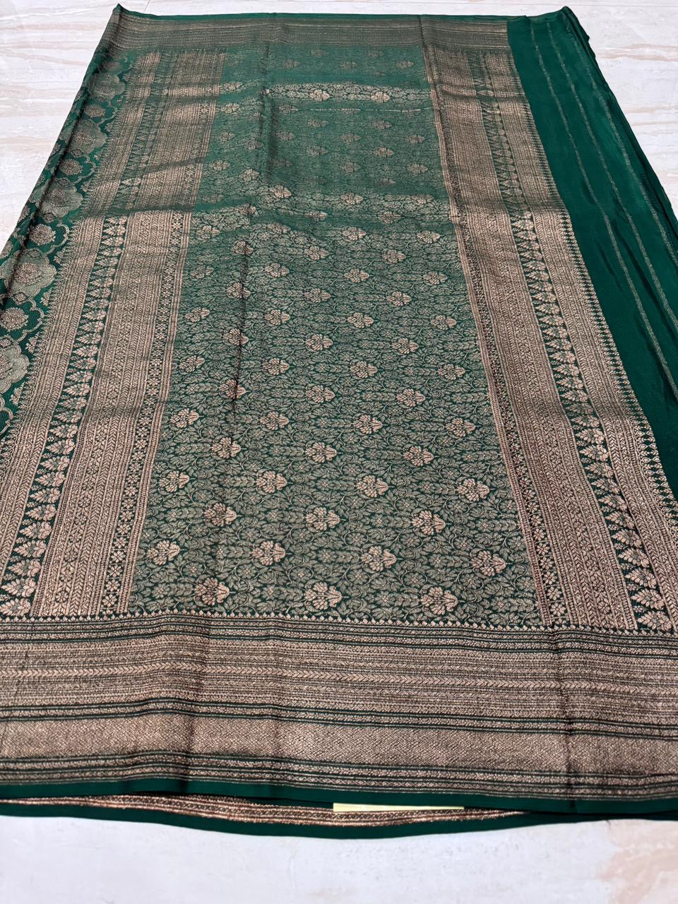 Pure Mysore Brocade Crepe Silk With All Over Zari Weave