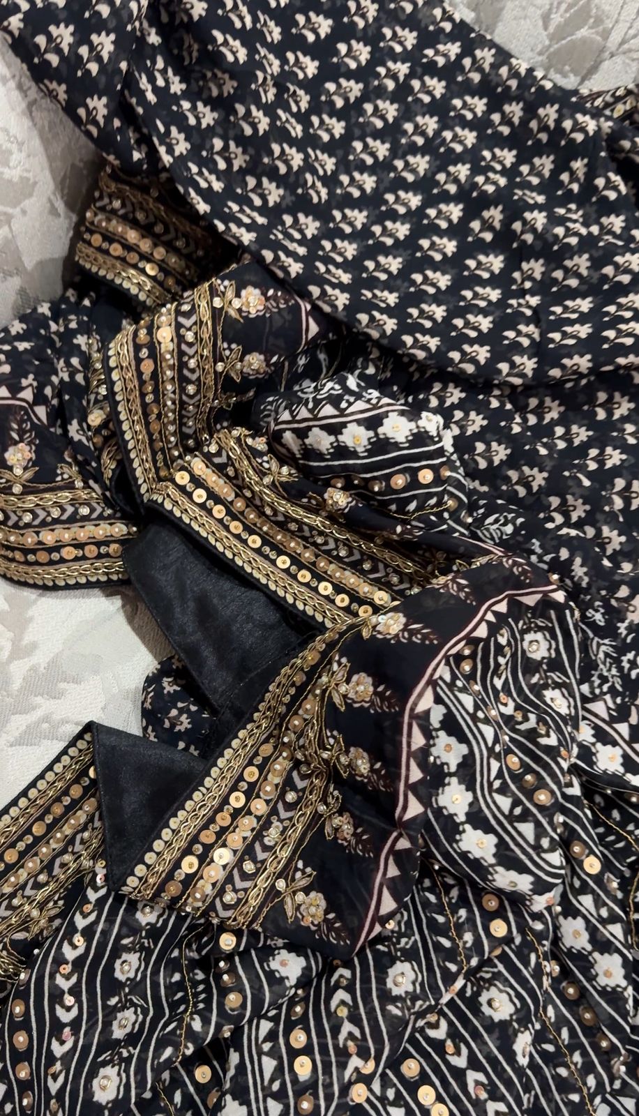 Georgette Ajrakh Print Saree with Hand Zardozi Border