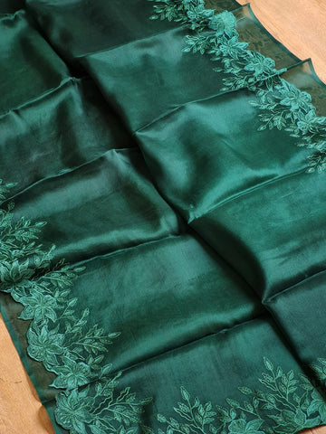 Organza Silk Saree With Alfi Embroidery Scallop Bordee