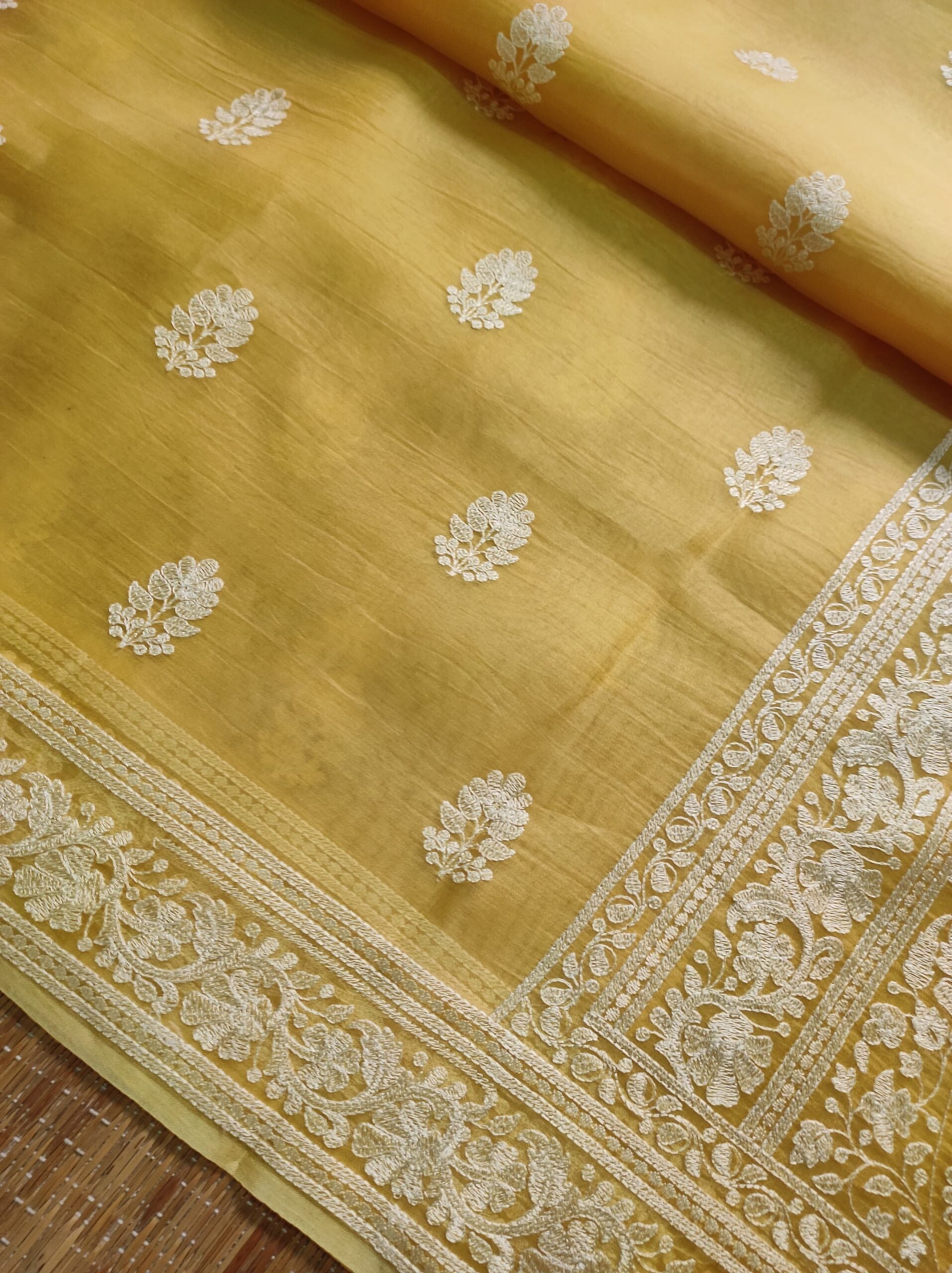 Pure Organza Silk Saree With Machine Embroidery Work All Over