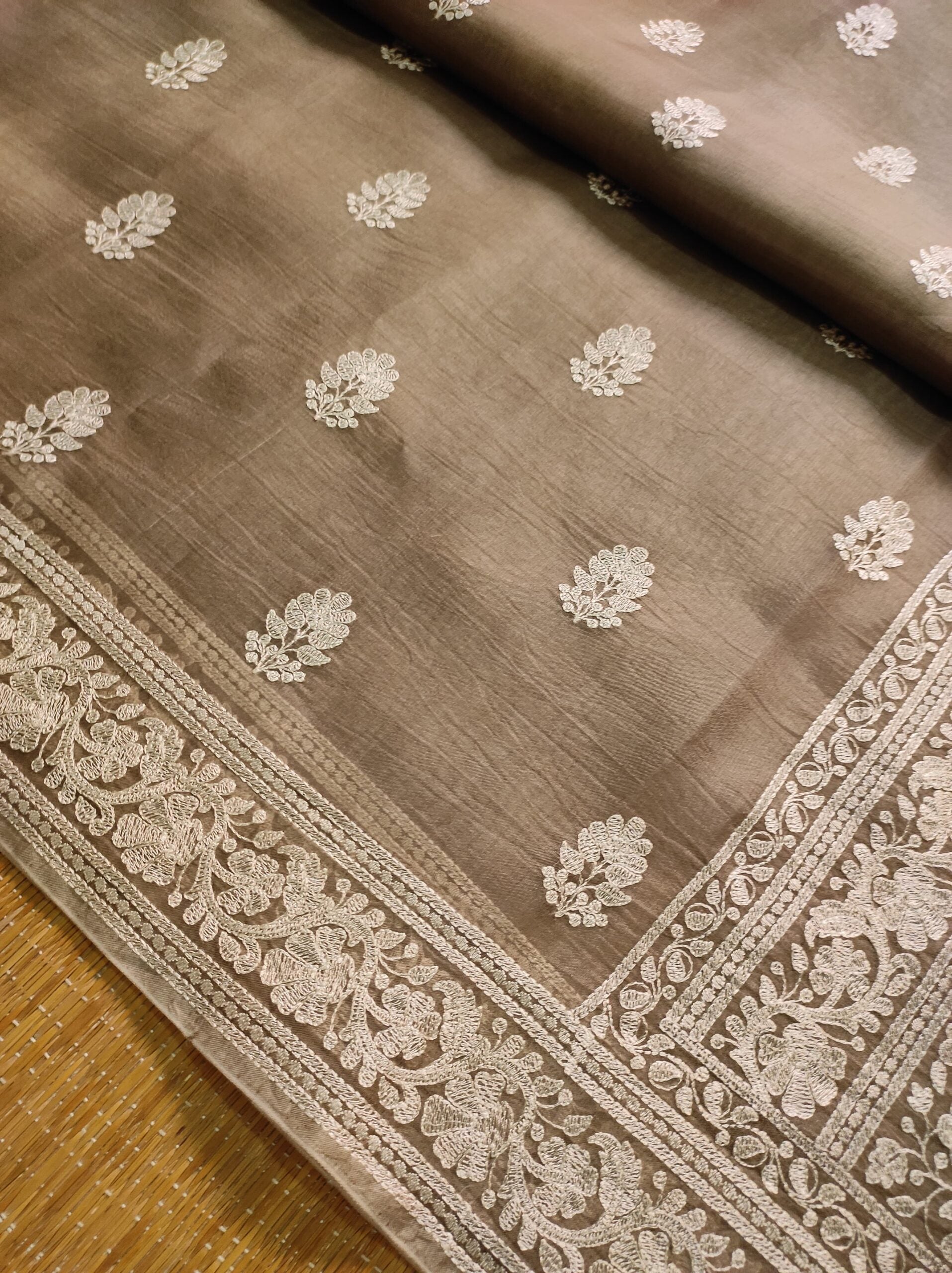 Pure Organza Silk Saree With Machine Embroidery Work All Over